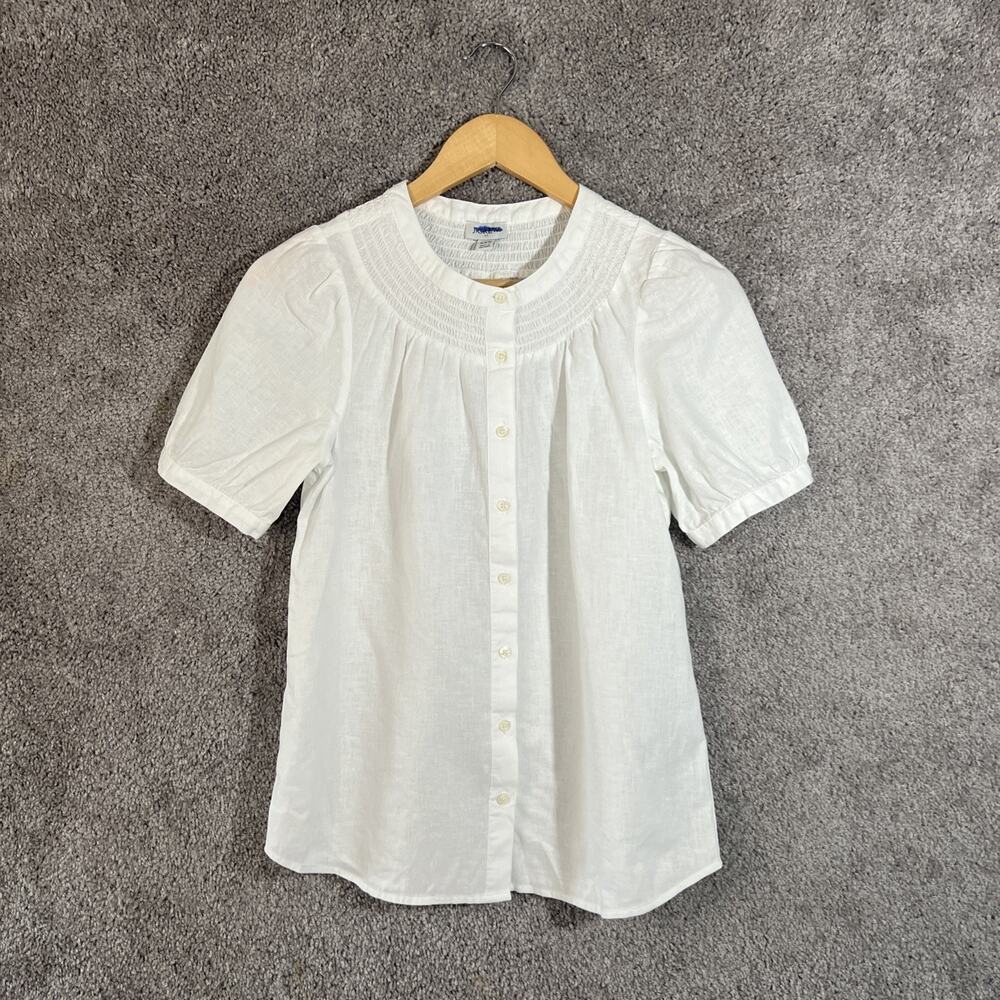 J.Crew Womens 2XS White Linen Blend Short Sleeve Button Up Shirt Top NEW